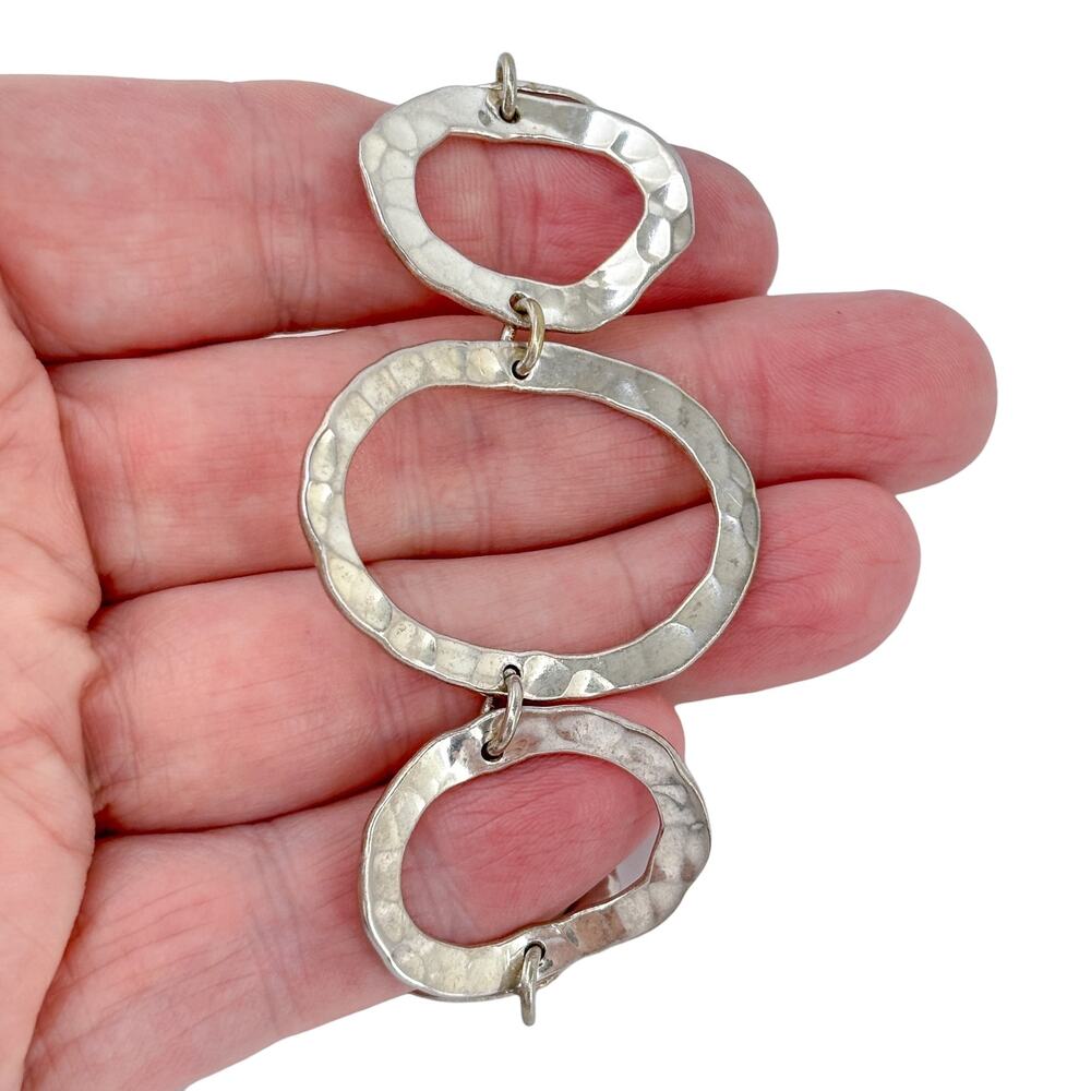 Vintage Sterling Silver 925 Wide Hammered Loop Bracelet 7"